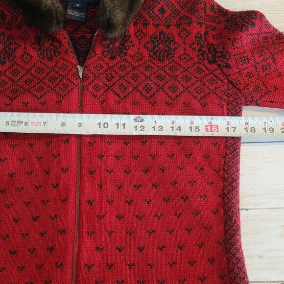 Vintage Ralph Lauren Red Fair Isle Wool Cardigan Sweater Cozy Cabin Heritage Med - Picture 6 of 8